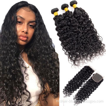 10a Grade Brazilian Hair Water Wave Virgin Double Drawn Hair Deep Wave Virgin Split Ender Hair 3 Bundles with Closure